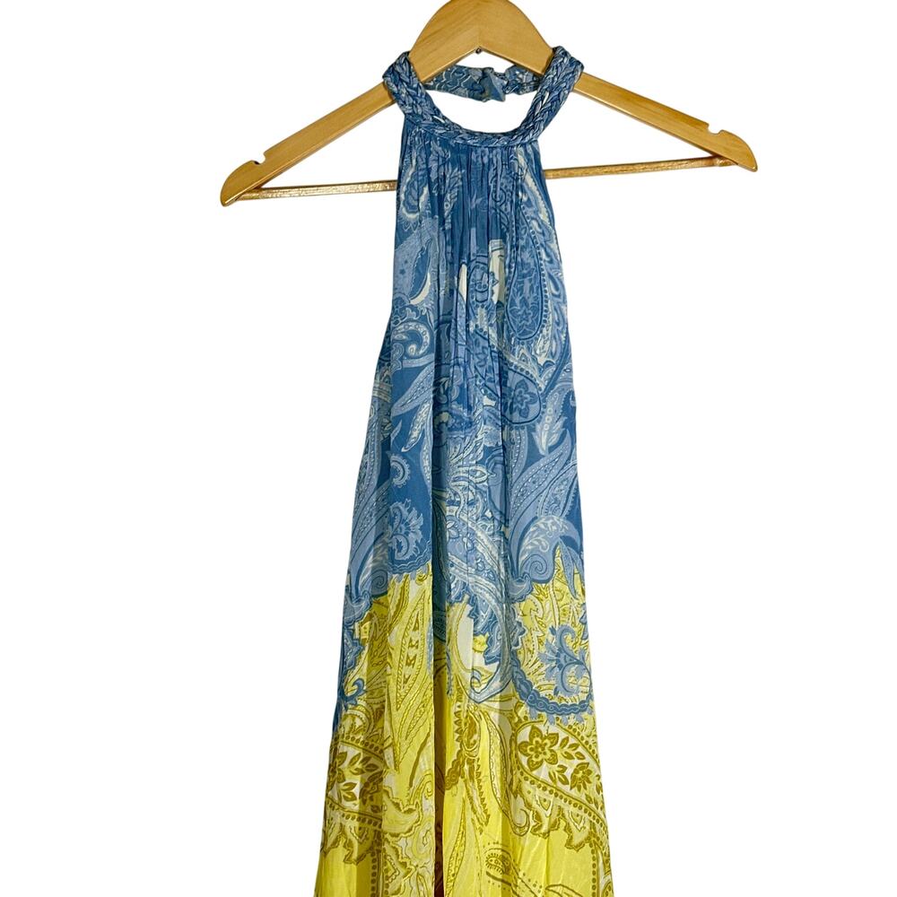 Hemant & Nandita Fiza Dress Halter PaisleyWestern Pastel Yellow Blue S - Picture 5 of 12
